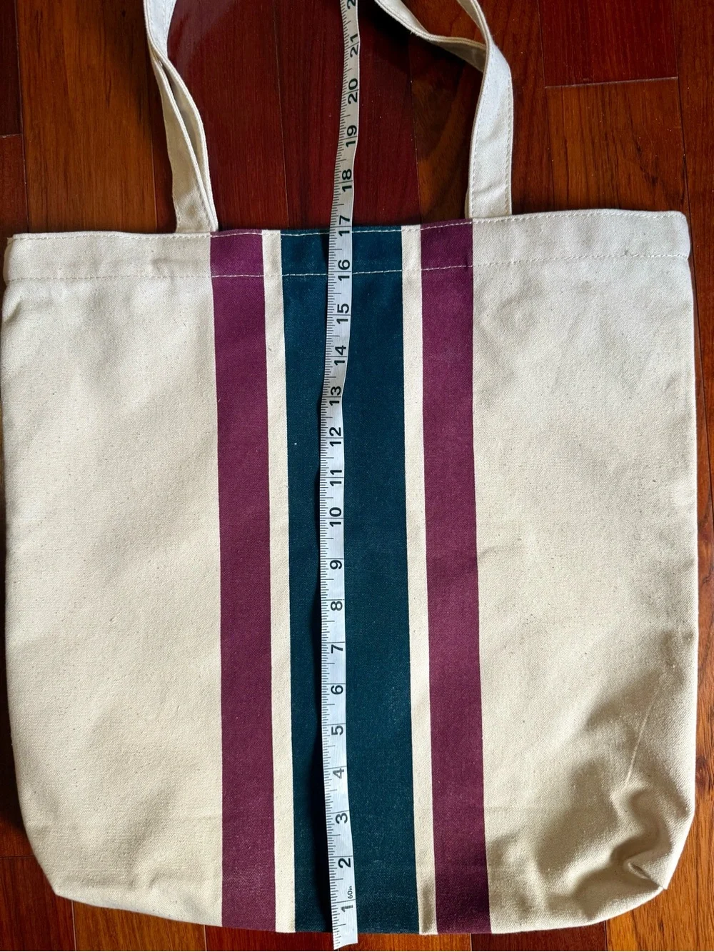 J. Crew Canvas Tote with Navy Blue  Plum Center Stripe